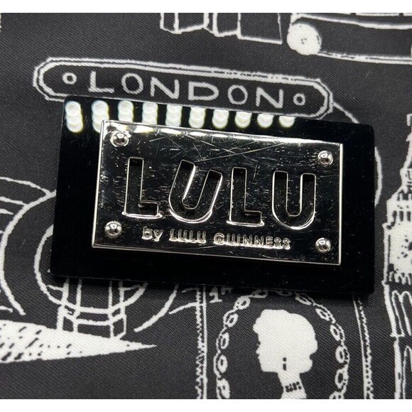 Lulu Guinness London Purse Bag Tote Womens Black White Vinyl Faux Patent Lined - Picture 11 of 12